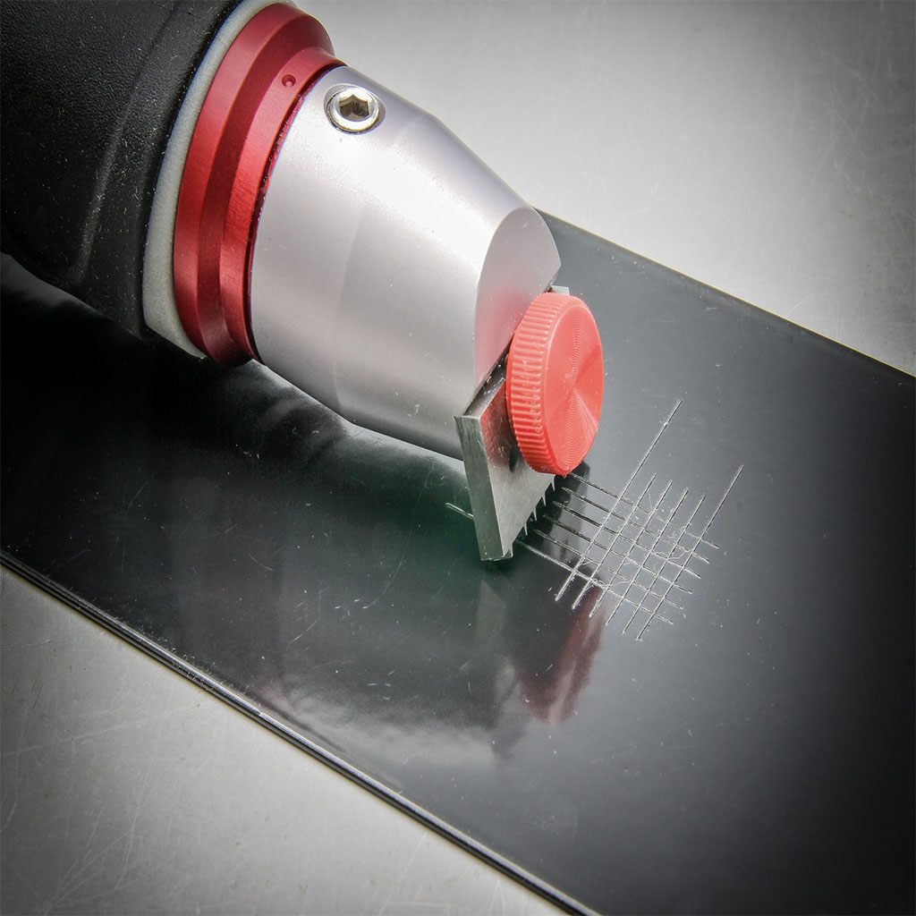 Cross-cut adhesion testing of powder coated surface